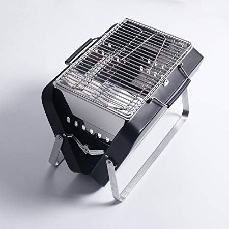 Sougem Portable Foldable Charcoal Grill Stainless Steel For Outdoor Barbecue Cooking Picnics Tailgating Backpacking,Small Size,Black