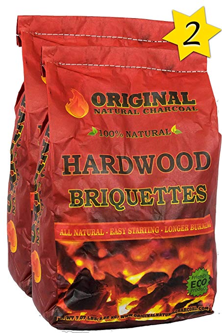 Original Natural Charcoal Hardwood Briquettes by 2 X 100% Premium All-Natural Pillow Shaped Charcoals - Lights Easy, Burns Quickly, Adds Extra Flavor To Meats - 100% (7.07 lb.)