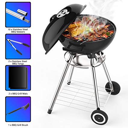 Wemk Portable Thickened Stainless Steel Charcoal Grill with 18in Cooking Grate, Barbecue Tool Sets Outdoor Smoker BBQ Removable Kettle Grills for Home Garden Backyard Tailgate Party Camping Picnic