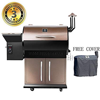 Wood Pellet Grill & Smoker with Patio Cover,700 Cooking Area 7 in 1- Electric Digital Controls Grill for Outdoor BBQ Smoke, Roast, Bake, Braise and BBQ with Storage Cabinet (Free Grill Cover)