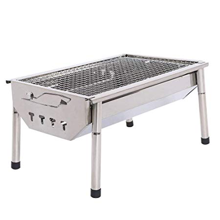ISUMER Portable Thickened Stainless Steel Outdoor Charcoal BBQ Grill, Tabletop Cooking Charcoal Grill
