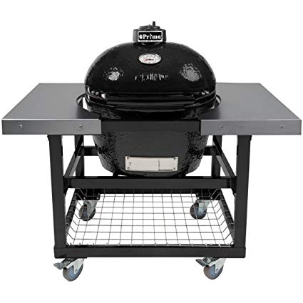 Primo Ceramic Charcoal Smoker Grill On Cart With Side Tables - Oval Large