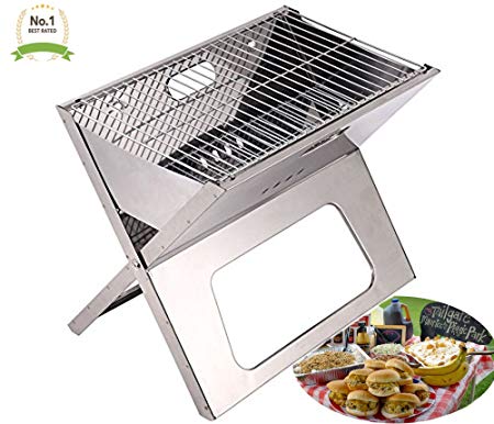 #1 Compact Notebook Portable & Folding Flat Tailgating Stowaway Fire BBQ Charcoal X Grill - Stainless Steel