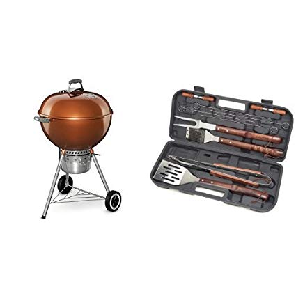 Weber 14402001 Original Kettle Premium Charcoal Grill, 22-Inch, Copper with Cuisinart Grilling Set