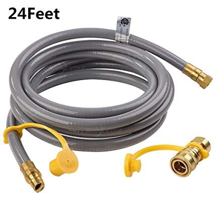 SHINESTAR 24 feet Natural Gas Quick Connect/Disconnect Hose Assembly for BBQ Grill- 50,000 BTU Fits Low Pressure Appliance -3/8