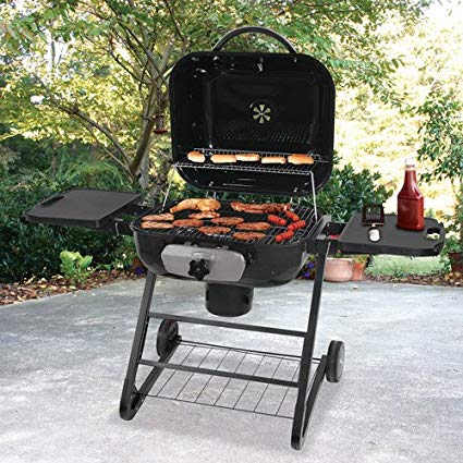 Large Charcoal Grill Barbecue BBQ on Legs & Wheels with Side tables and lid