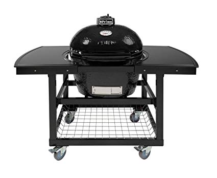 Primo Oval LG 300 Ceramic Smoker Grill On Cart with 2-Piece Island Top